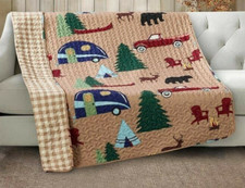 Camping Reversible Camper Soft Quilted Camp Throw Blanket 50x60 in