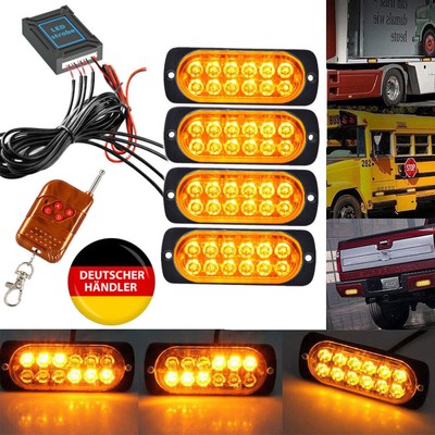 4X 12LED Auto Frontblitzer Warnleuchte Blitzlicht LKW Strobe Licht GELB 12V NEU!