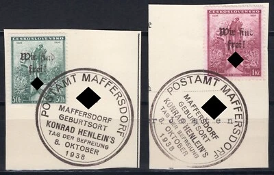 Sudetenland 1938 - Maffersdorf, Nr. 111-112 Briefstücke, Sonderstempel, Attest - Bild 1 von 2