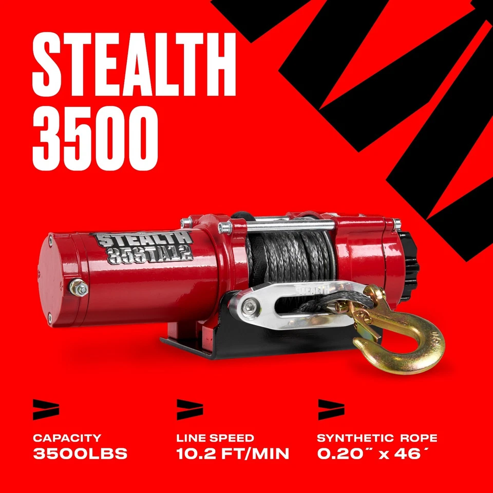 Stealth 3,500lb 12v Electric Winch - Synthetic Rope for Car Trailer ATV UTV - Image 4 of 4