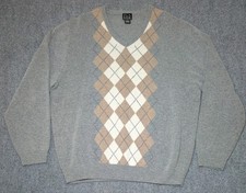 Jos A Bank Sweater Mens XL Gray Pullover Argyle 80 Lambs Wool Blend V Neck