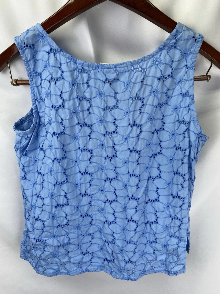 Blusa sin mangas Marsh Landing para mujer pequeña azul con ojales 100 % algodón con botones Foto 2 de 4