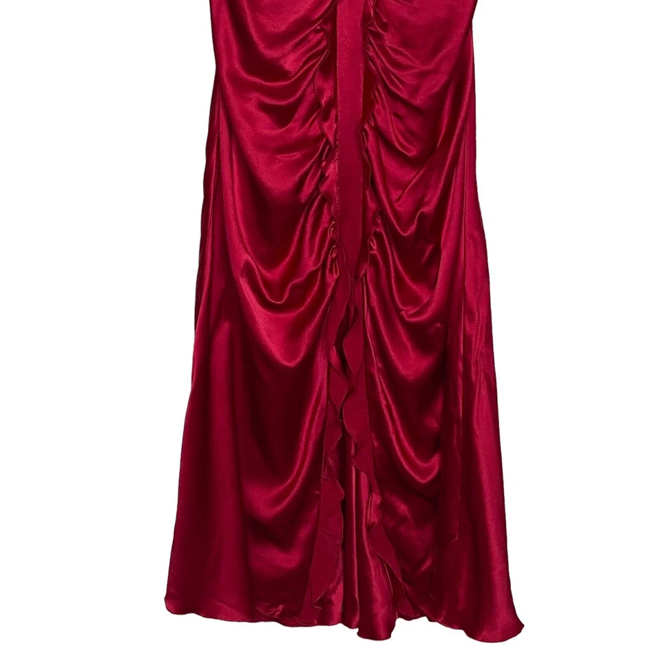 Dina Bar-El 100% Silk Red Ruffled Dress A-line Spaghetti Strap Side Zip Medium - Image 2 of 4