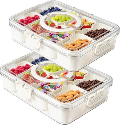 Snackle Box Unterteiltes Serviertablett mit Deckel Snackteller mit 8 Fächern DE