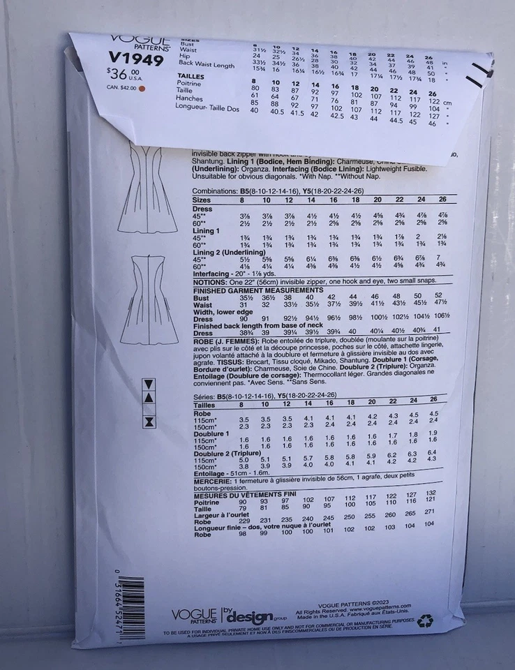 Vestido Vogue Patterns V1949 Misses de Tom y Linda Platt tallas 18-26. Nuevo sin cortar Foto 2 de 2