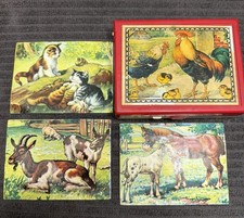 Vintage Animal Wood Block Puzzle in Original Box