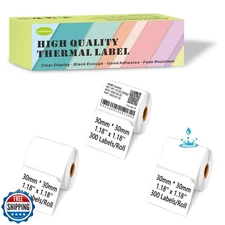 [300 Labels/Roll x 3] 30mm x 30mm Thermal Labels, 1.18''x1.18'' L