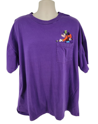 Disney Mickey Inc Goofy Pool Shark Pocket T-Shirt Mens 3XL Purple Vintage