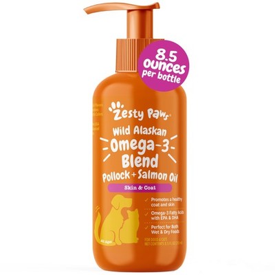 Zesty Paws Salmon Oil for Dogs & Cats - Omega 3 8.5 Fl Oz, Orange