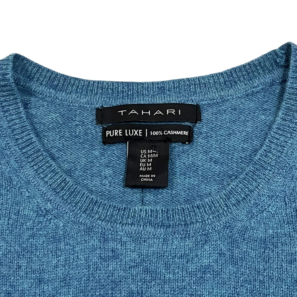Suéter Tahari para mujer azul puro lujo 100 % cachemir cuello redondo manga larga Foto 3 de 4