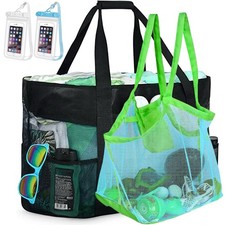 Mesh Beach Bag Family Set Extra Large Beach Tote Bag with Zipper Foldable B...
