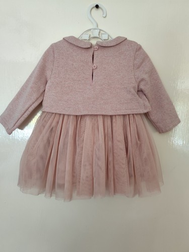 Next Tutu Long Sleeve Embroidered Collar Dusky Pink Baby Girls Dress 3-6 Months - Picture 8 of 9