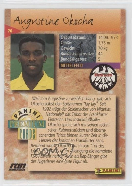 Panini Premium Bundesliga 1994 Jay-Jay Okocha Augustine Okocha #76 novato radiocontrol Foto 2 de 2