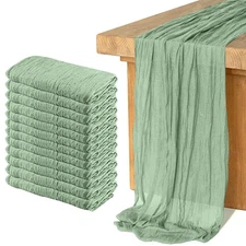 TABLE RUNNER Cheesecloth Gauze Boho Sage Green 35"x118" 10 Pcs KEEPSHOWING
