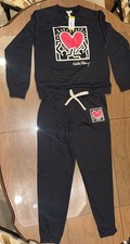Keith Haring Black Sweatshirt Jogger Set Heart Graphic Size S NWT