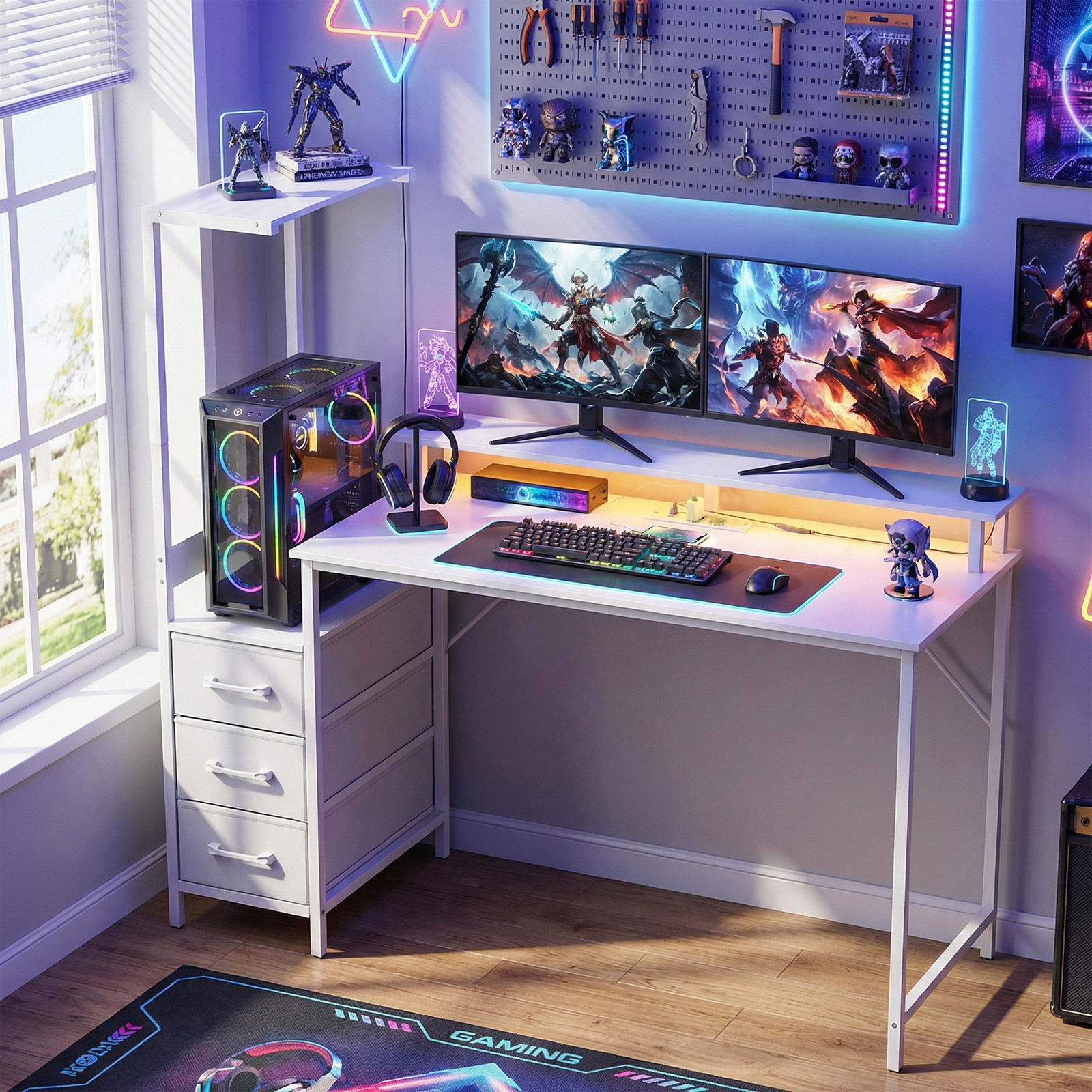Scrivania Gaming Tavolo per Computer 147x47x130 cm con Supporto CPU Regolabile foto 2