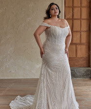 Beaded lace off the shoulder wedding gown