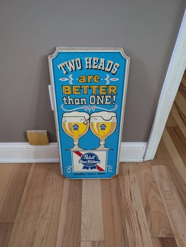 Vintage Pabst Blue Ribbon Two Heads Are Better Than One Pbr Beer Sign Wooden