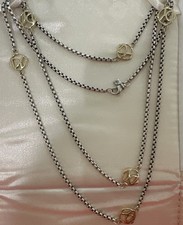 DAVID YURMAN 18K , SS LARGE DY LOGO BOX CHAIN NECKLACE 36  