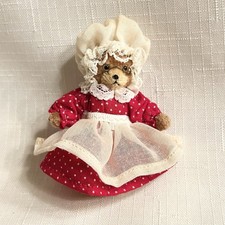 JOINTED Teddy BEAR Handmade Costume Vintage Miniature Dress And Bonnet