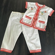 Vintage Plum Blossoms Child Sz 4 Chinese Pajama Set Embroidered Lightweight READ