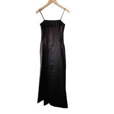 Vera Wang satin Spagetti Strap Maxi Dress With Attached Tail Suze 8 Brown 