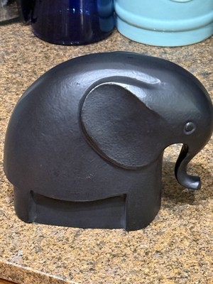 Black Elephant Clay Sculpture Modernistic Vintage Felted Bottom Preowned 6.5x8  