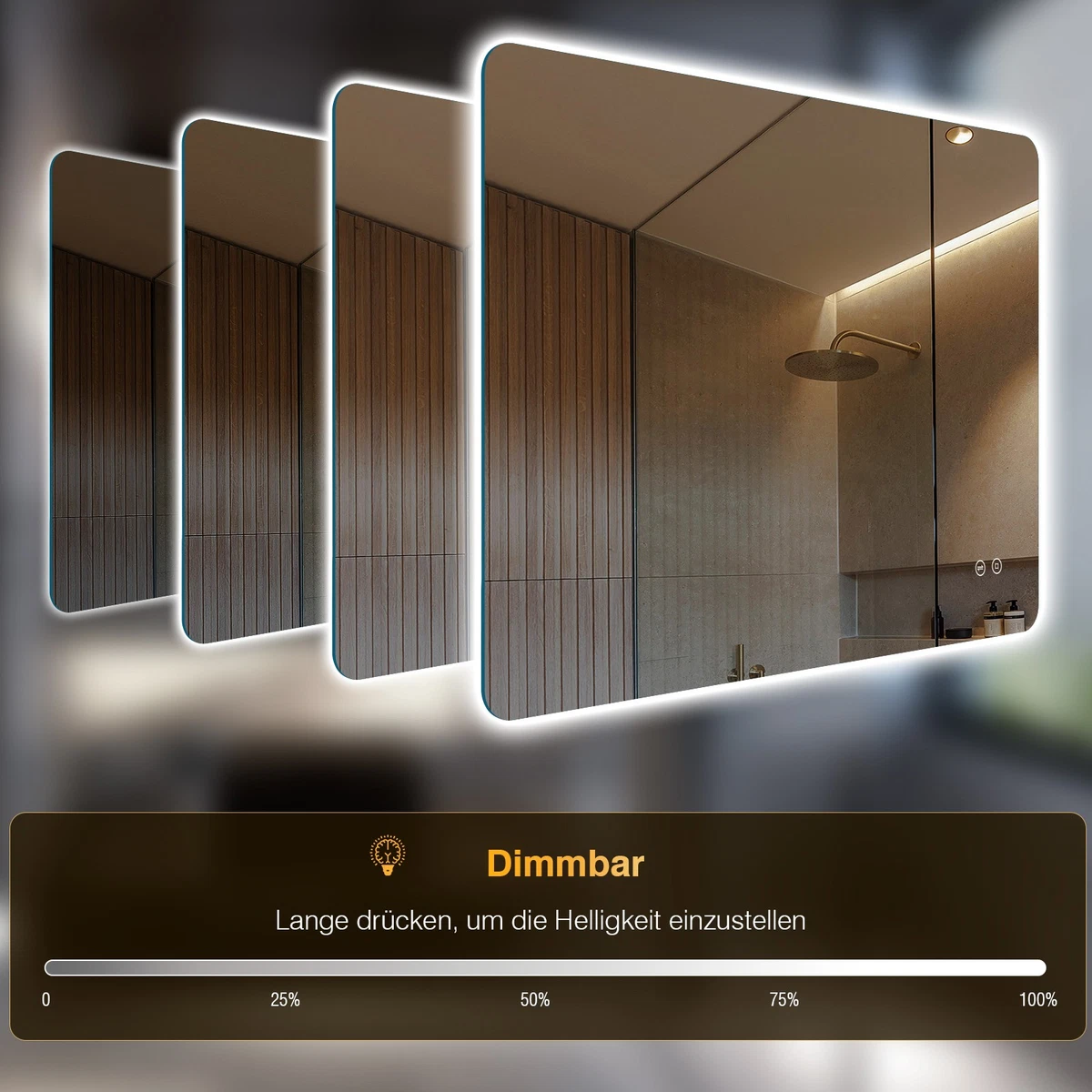LED Bad Spiegel mit Beleuchtung 3 Lichtfarben Dimmbar Badezimmerspiegel 100X60CM