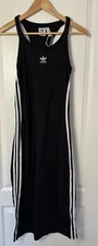 Adidas Originals Women’s 3-Stripes Tank Dress Small S Black White Midi Bodycon