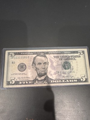 #ad Fancy Serial Number $5 Dollar Bill 7 Of A Kind Binary Seven 1’s amp; One 0 $169.99