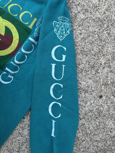 Vintage Gucci Sweater Mens Medium Green Boot 80s 90s Flaws Crewneck Logo Lee - Picture 4 of 6