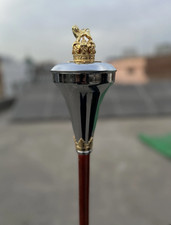 Drum Major Mace Chrome Flat Head with Gold Lion Crown - 3 Parts