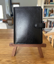 Filofax Finsbury Pocket Size Black Leather Organiser 6-Ring Planner EUC