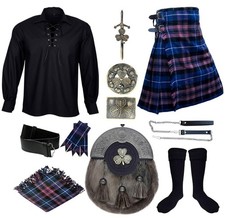 Scottish Men's Outfit Kilt Set Traditional 10 Pcs Tartan kilt Set in 50 Tartans