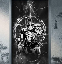 Gym Door Mural, Pump House Motivational Fitness Bodybuild. Self-adhesive Sticker