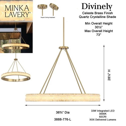 Minka Lavery 3888-L Divinely 37"W LED Crystal Ring Chandelier - Celeste Brass - Picture 5 of 8