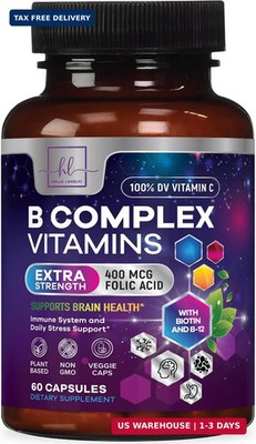 B Complex Vitamin Supplement - 3X Strength with Biotin, Vitamin C & Folic Acid -
