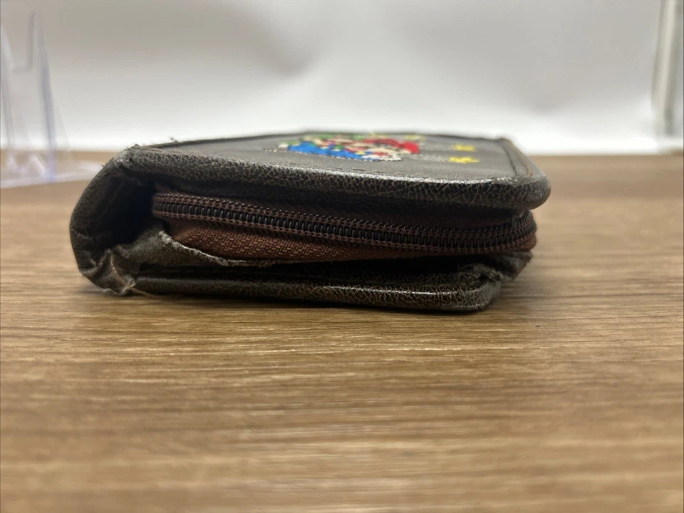 Nintendo DS Game Case Super Mario Luigi Faux Brown Leather Embroidered Zipper - Image 4 of 4
