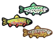 Set Of 3 Embroidered Trout Iron on Patches Fly Fishing Fish Patch Brook Brown