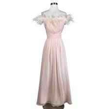 Eliza J Women's Formal Dress Size 12 Pink Chiffon Off the Shoulder Feather Trim