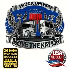 Truckers Move The Nation Double Eagle Western 3D Belt Buckle Blue Enamel