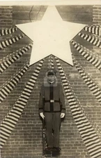 Military Sergeant posed before Patriotic Backdrop c1908 RPPC Photo Postcard COPY