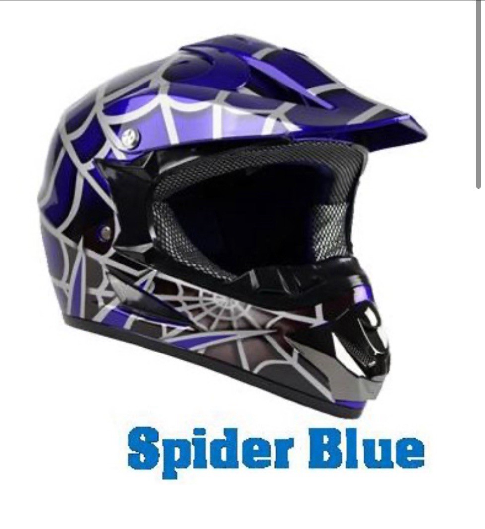 Spider Blue Kids Motocross Helmet Dirt Bike Offroad MX ATV S