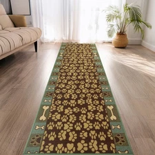 Custom Size Pet Paw Design Washable Non Slip Low Cut Pile Runner Rugs