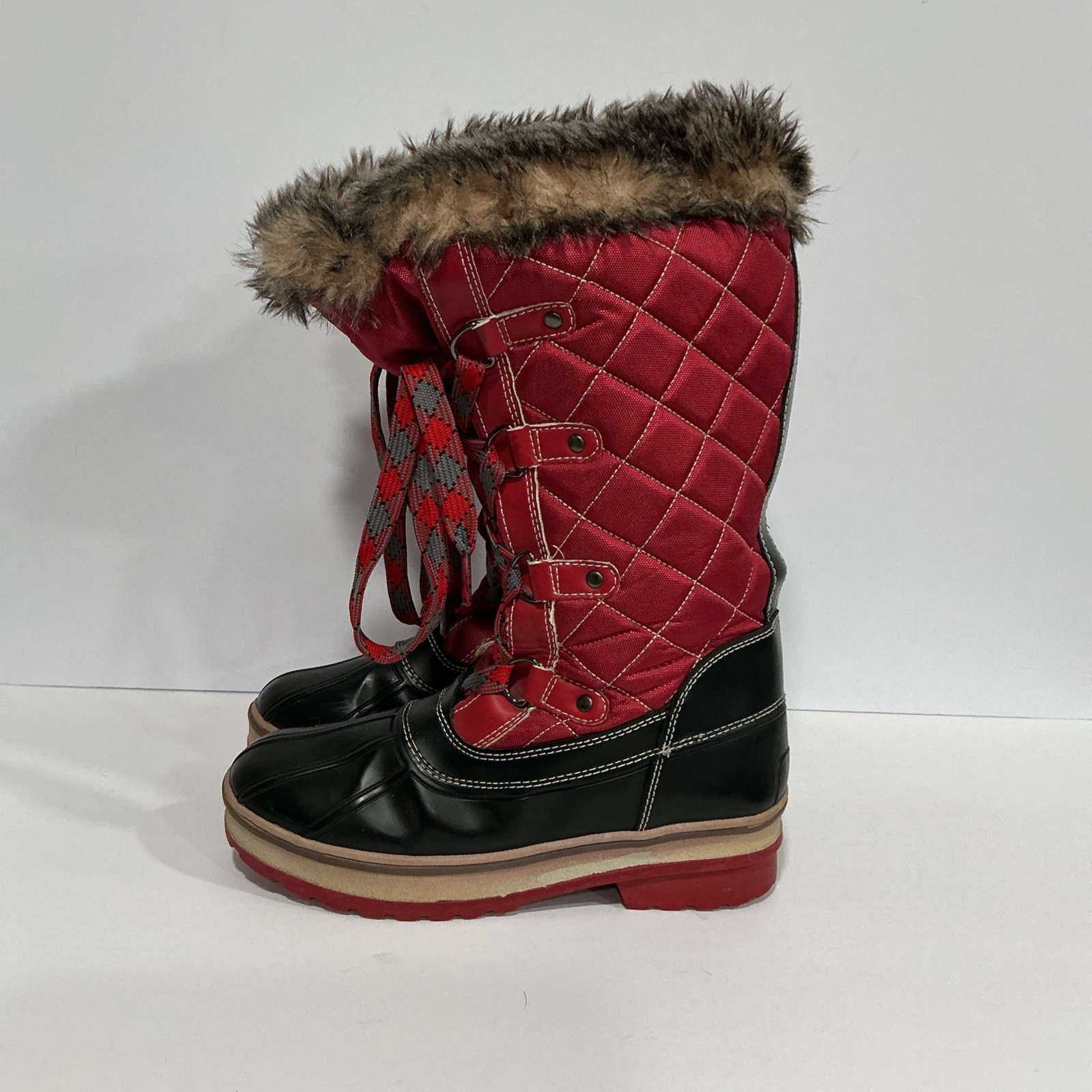's Aspen Winter Duck Style Boots Sz 6m Fur Collar Quilted