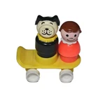 Vintage Fisher Price Little People Dog Yellow Collar Girl And Skateboard