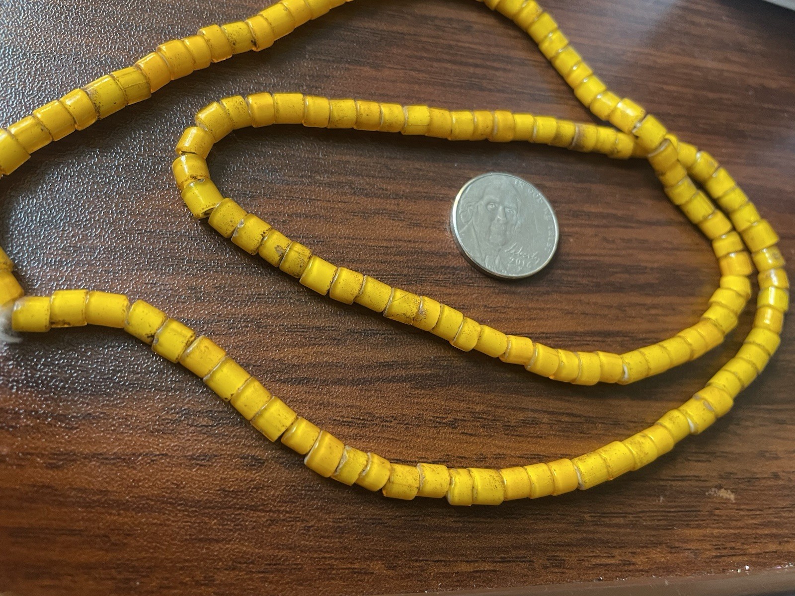 Antique African Yellow With White Heart Beads Strand