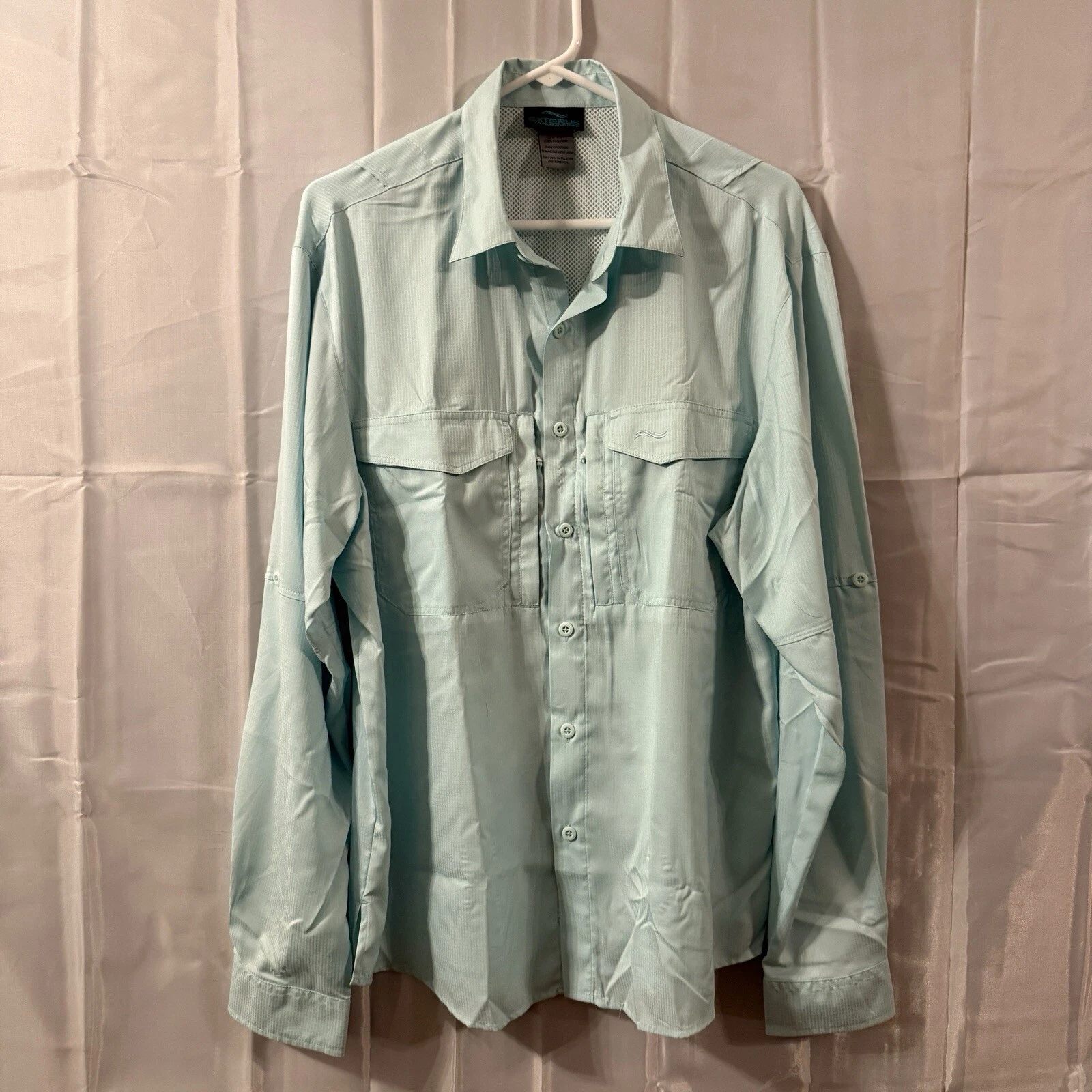 Exterus Outdoor UPF 40+ Mens Long Sleeve Hiking Shirt Large Green Lightweight