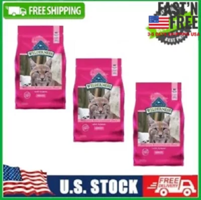 BRANDED 3 Pack Blue Buffalo Wilderness Salmon Dry Cat Food for Adult Cats, 4 lb. Bag NEW