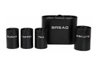 5pc Bread Bin Set with Tea Coffee Sugar Jar Biscuit Tin Kitchen Storage Black
